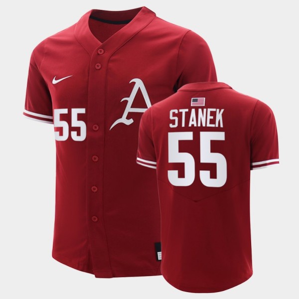 Men's Arkansas Razorbacks #55 Ryne Stanek Cardinal Replica College Baseball  Jersey 800865-626